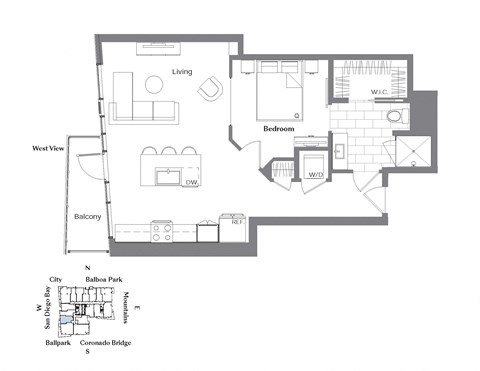 a floor plan of a house with a bedroom and a living room